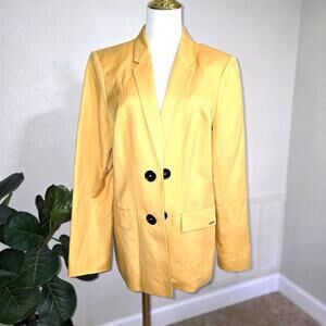 Calvin Klein Linen Blend Open Front Blazer Womens 14 Mustard Yellow Jacket